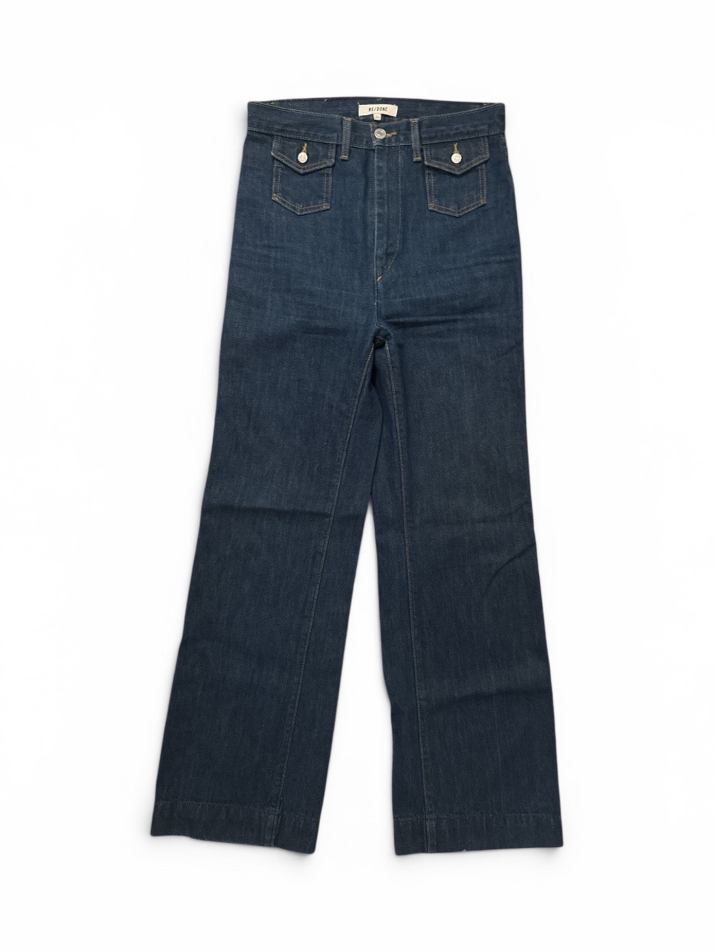 Re/Done Dark Blue Wide-Leg High-Rise Jeans Flare Bottom Denim 100% Cotton Pants